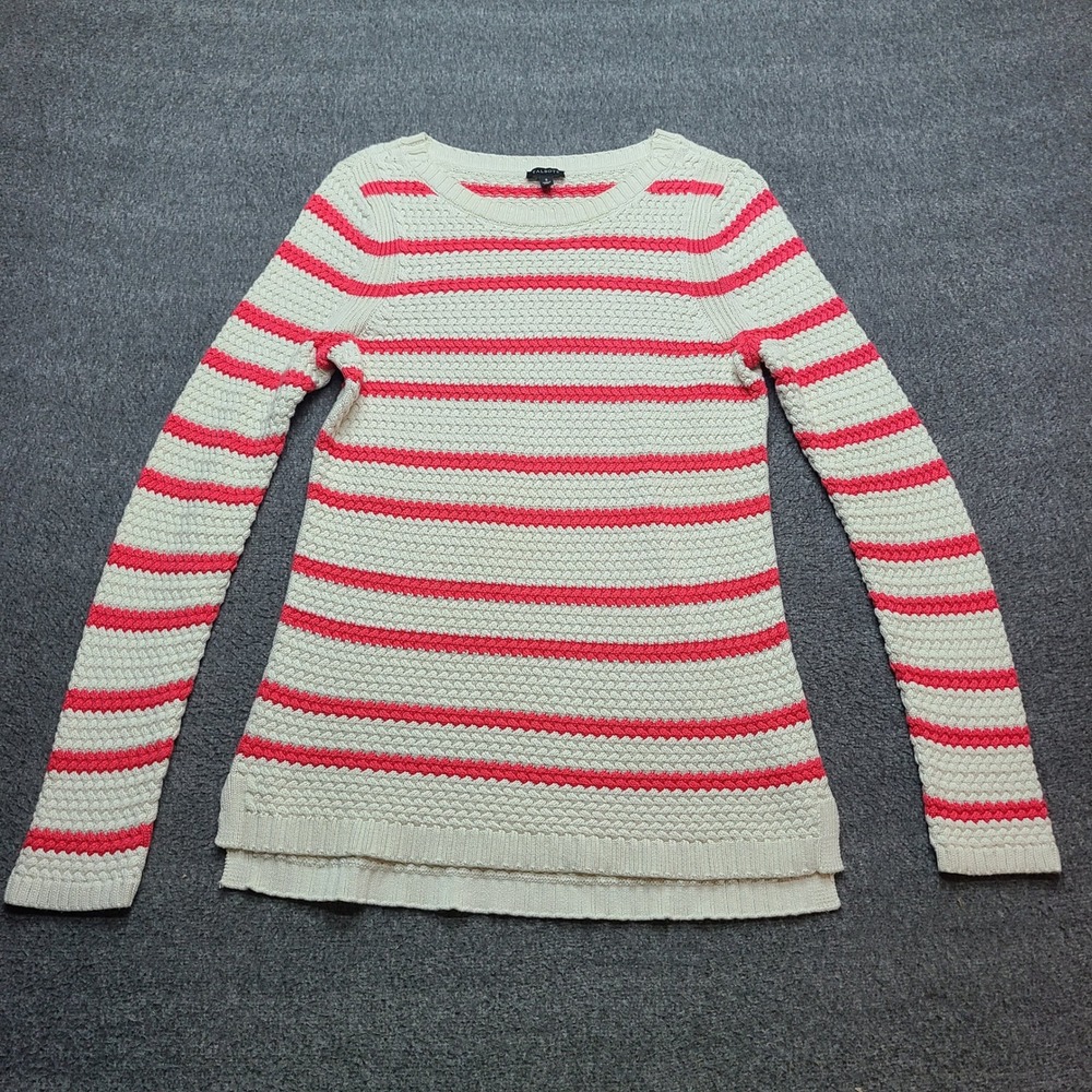 Talbots Striped Sweater Womens‎ S Ivory Coral Excellent Textured Knit Crewneck